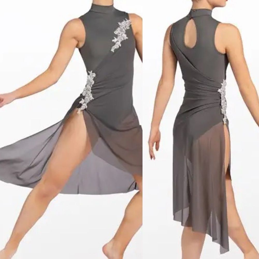WEISSMAN Dance costume lyrical gray mesh dress Beneath Your Beautiful 12437 SA